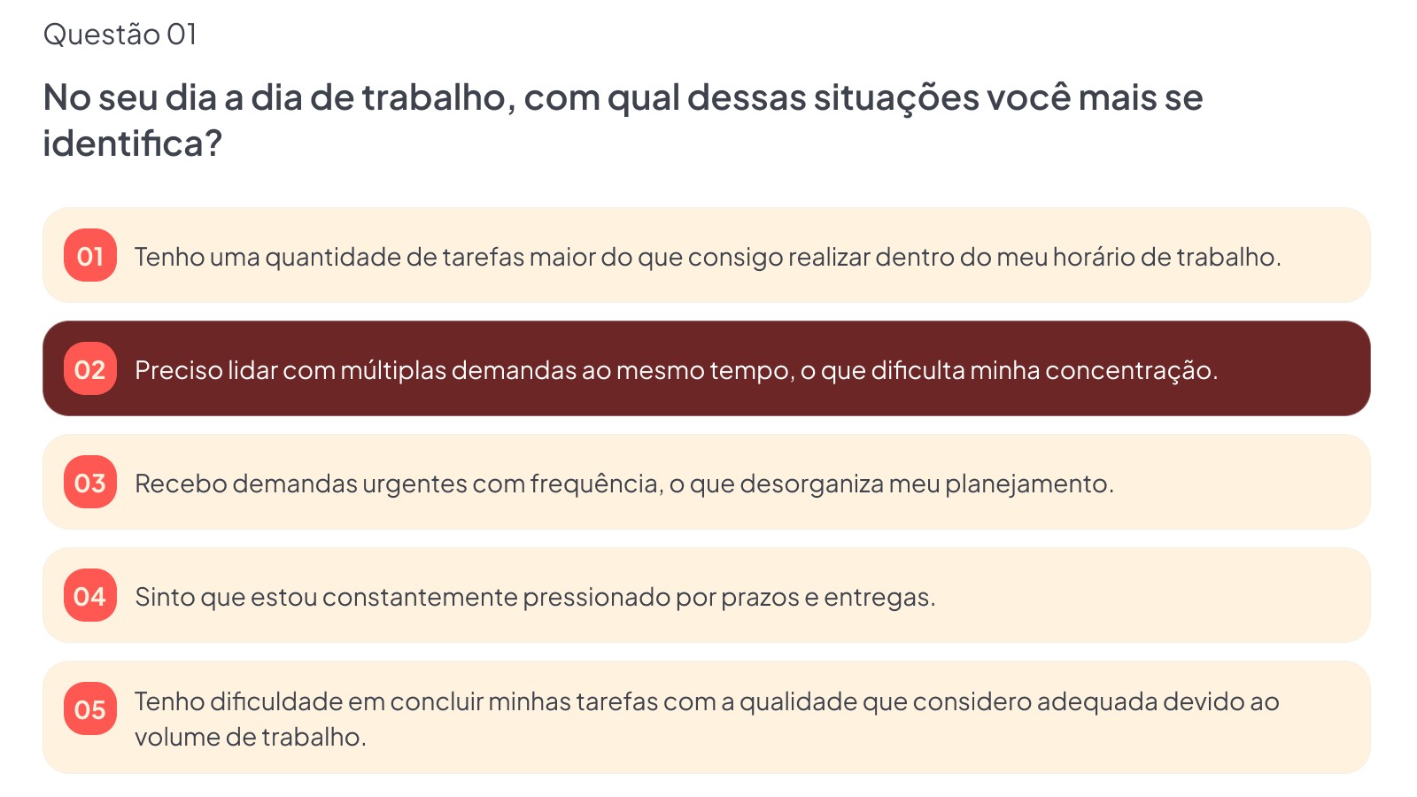 Tela do questionário